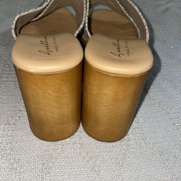 Avellini Women’s Heeled Slides Size 40 U.S. 9 M Blue Beige Fabric Outdoors Beach - Picture 10 of 12